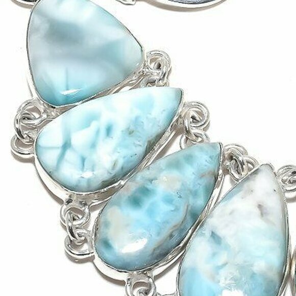 NEW - Caribbean Larimar Stone Sterling Adjustable Necklace - Picture 3 of 7